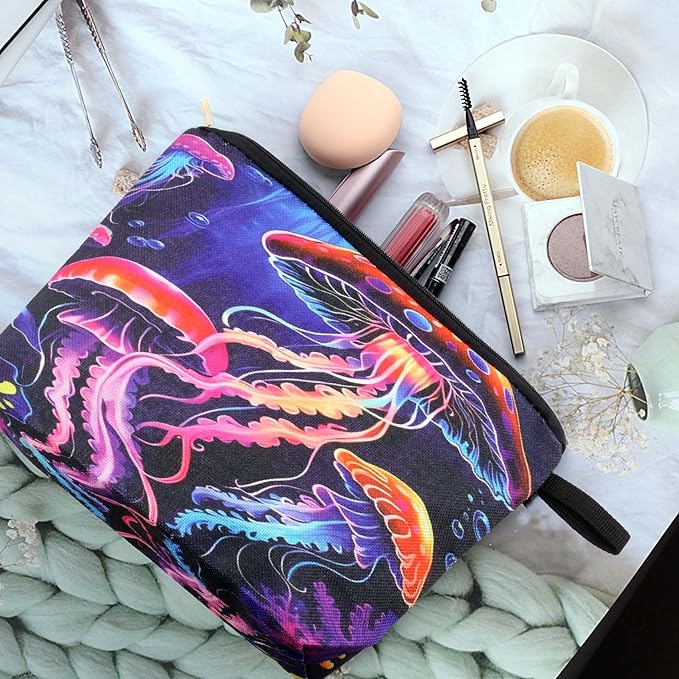 Cute Animal Lovers Gifts Tropical Jellyfish Cosmetic Bag Makeup Pouch with Zipper (jellyfish)