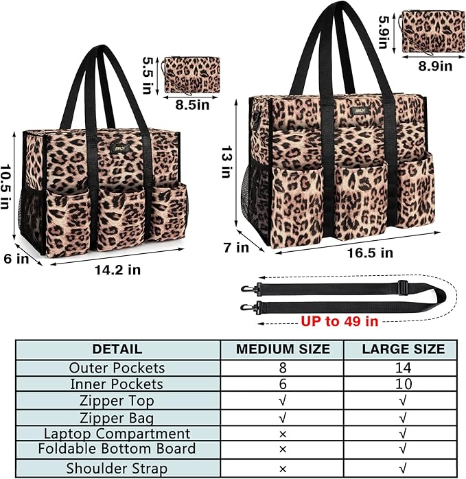 IBFUN Utility Tote Bag with 14/24 Pockets Zip Top Teacher Tote Bag for Teacher/Work Women