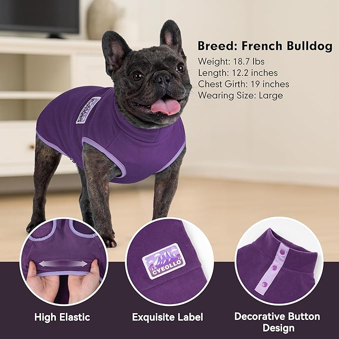 cyeollo Dog Sweaters for Small Dogs, Turtleneck Fleece Dog Sweater Stretchy Pullover Dogs Jacket Vest Lightweight Soft Warm Winter Pet Clothes, Purple M