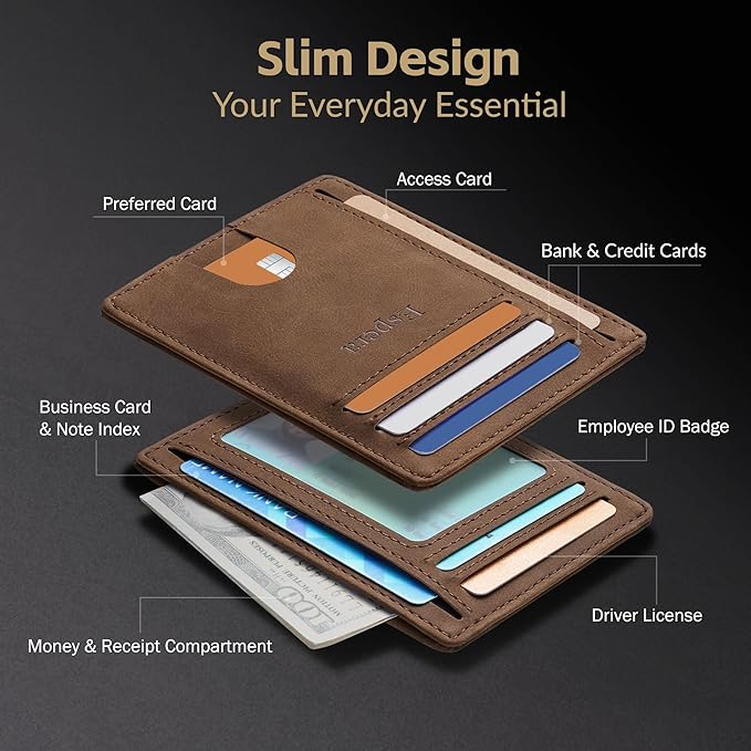 Espera Slim Minimalist Wallet for Men and Women, RFID Blocking Credit Card Holder, Thin Front Pocket Travel ID Case, Gifts for Men