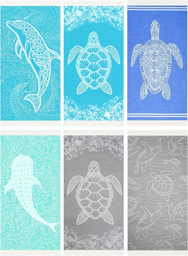 6 Pack Turkish Beach Towel Quick Dry Absorbent Cotton Lightweight Thin Bathroom Bath Pool Swim Towels Extra Large Oversized Sand Free Beach Accessories Essentials Stuff Cloud Adults Gift