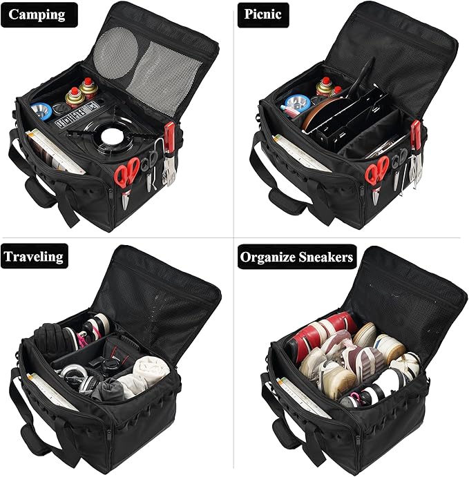 35L Camping Bag,Tactical Duffle Bag with Waterproof Bottom,Shoe Bag for Travel/Outdoor with 3 Adjustable Dividers,Picnic Camping Organizer,Multi-functional Duffel Bag for Camping/Sports/GYM