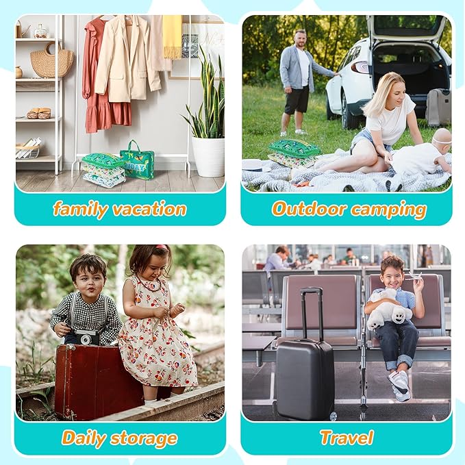 Paterr 7 Pcs Days of Week Packing Cubes Compression Packing Cubes for Kids Summer Camp Travel Daily Outfit Suitcase Organizers Zippered Storage Bag for Cruise Vacation Essentials (Dinosaur)