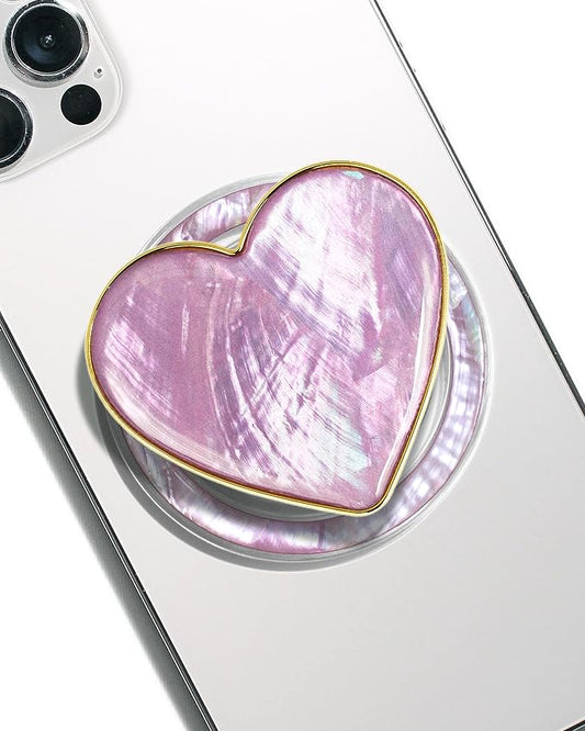 OnTheGrip Cute Natural Seashell Design Heart Shape Collapsible Mobile Phone Grip Stand Holder for Smartphone Tablet Cell Phone Accessory (Violet)
