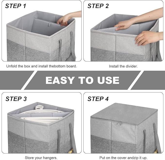 2 Pack Clothes Hanger Organizer Bag with Lid, Rigid Hanger Storage Containers,Hanger Caddy Organizer Box with Handle and Label Window Keep Closet Laundry Rooms Tidy (17 inch Height,Grey)