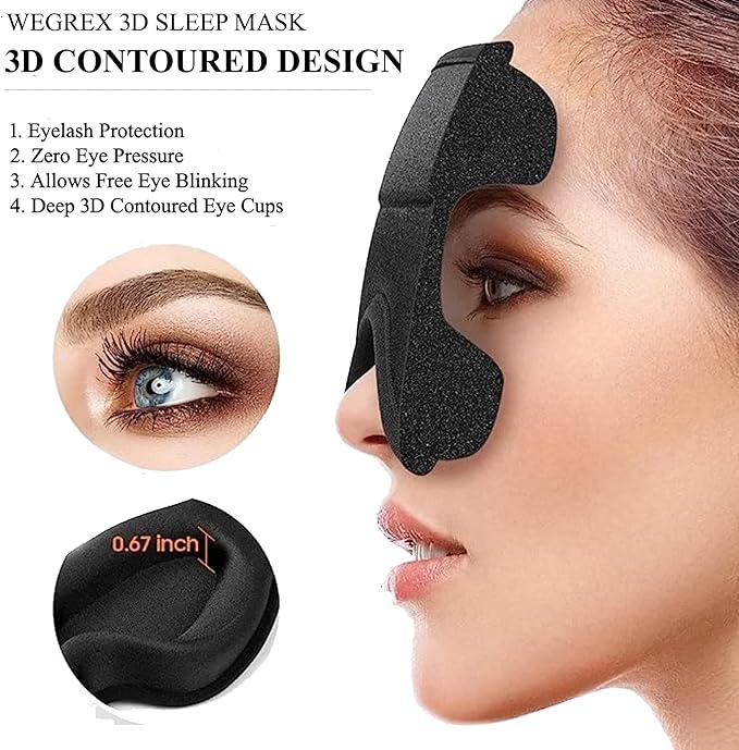 Sleep Mask, 3D Sleeping Mask, Zero Eye Pressure, 100% Light Blocking Eye Mask, Soft Comfortable for Travel & Side Sleepers, WEGREX Sleep Mask (Pink)