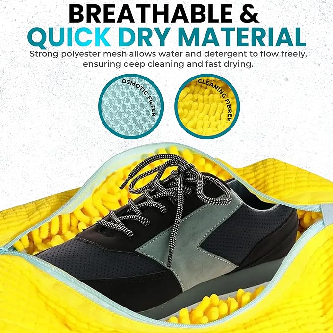 XXL Shoe Washing Machine Bag - 2 Pcs Set - 360° Resuable Shoe Bag for Washing Machine and Dryer - Wrap Shoe Washing Bag for Sneakers, Boots & Delicate Footwear (Yellow)