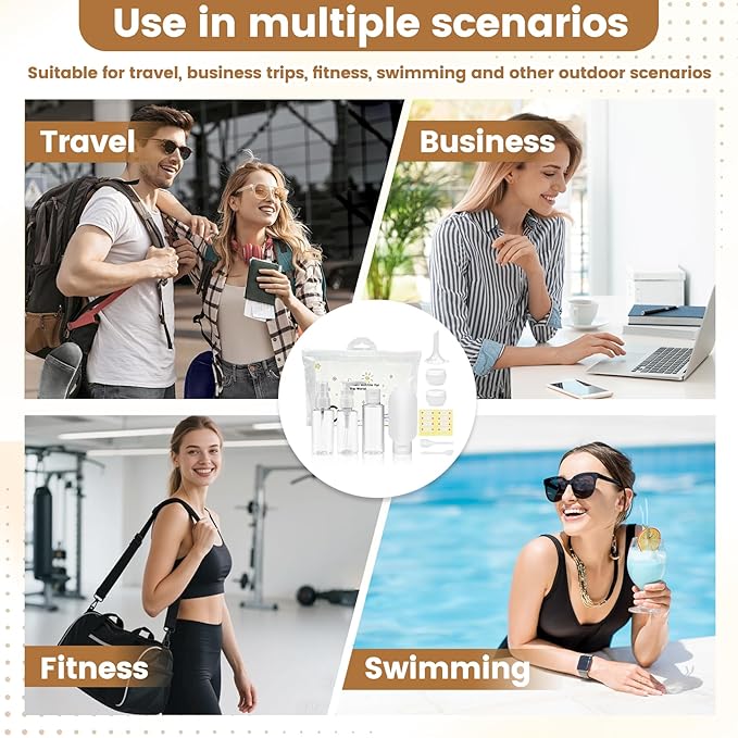 Vitog Travel Bottles Kit, TSA Approved Leak Proof Portable Toiletry Containers Set, Clear PET Flight Size Cosmetic Containers for Lotion, Shampoo, Cream, Soap, Bring a soft bottle，Set of 11 (white)