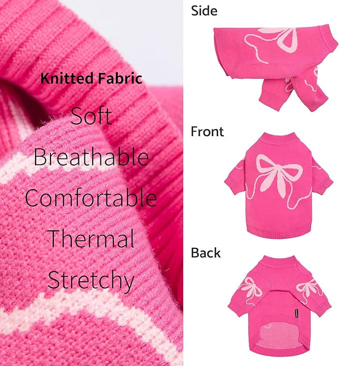 Fitwarm Bowknot Valentines Dog Sweater, Thermal Dog Winter Clothes for Small Dogs Girl, Charming Dog Valentines Outfit, Doggy Pullover Jumper, Holiday Pet Apparel, Pink, XXL