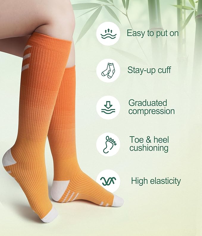 JODUCE 3 Pairs Compression Socks for Women, Bamboo Viscose 15-25 mmHg Knee High Support Socks for Pregnant Nurses Travel