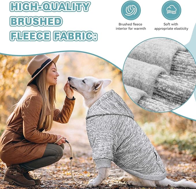 Dog Sweaters for Large Dogs,Dog Hoodie Fleece Pet Sweater Soft Clothes Sweatshirt with Pocket Pet Hoodie for Large Dogs(Grey&L)