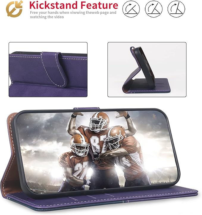 CIVICASE for iPhone 15 Pro Max(6.7inch) Wallet Case,Leather Flip Case RFID Blocking Credit Card Holder Folio Magnetic Stand TPU Shockproof Cover Compatible with iPhone 15 Pro Max Purple Blue