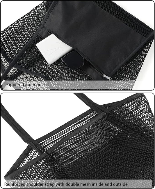 Iioscre Mesh Beach Tote Bags for Womens, Causal Hobo Pool Bags for Swimming Pools Vacations Beach Essentials