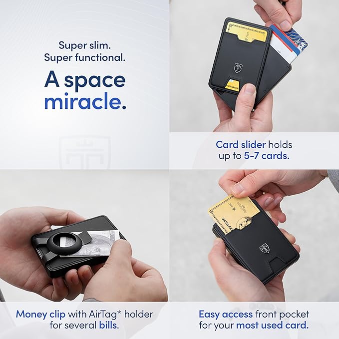 TRAVANDO Swype Slim Wallet for Men Metal RFID Blocking Mens Wallet Card Case (With AirTag* Pocket)