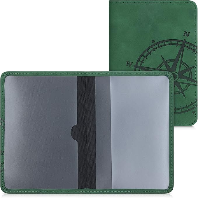 kwmobile Registration and Insurance Holder - Car Document Holder for Vehicle Documents and Cards - PU Leather with Design - Dark Green