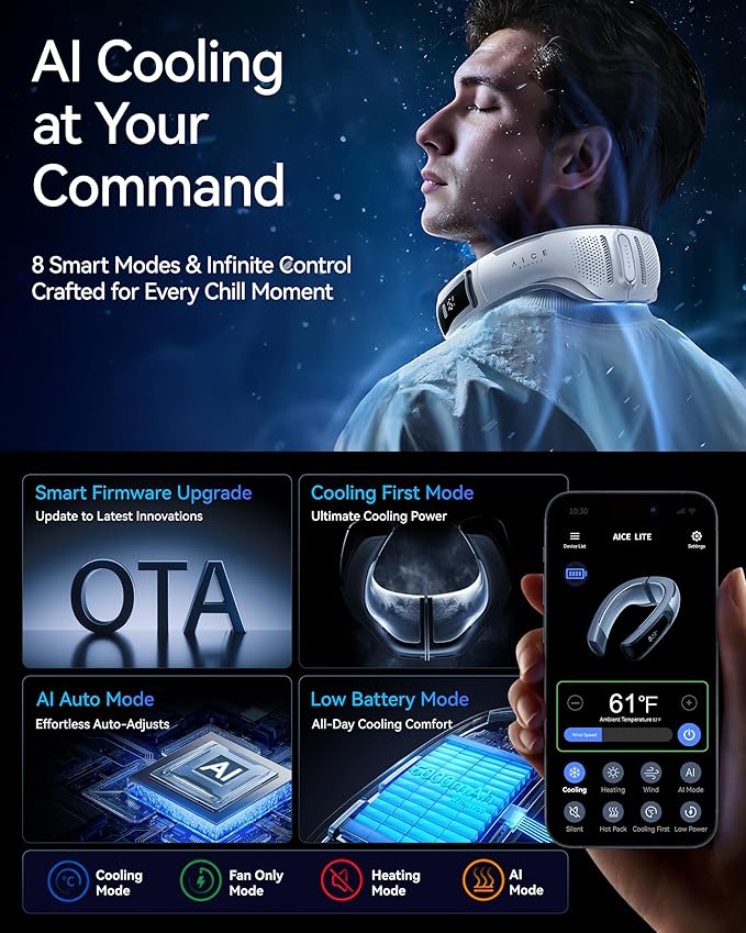 RANVOO AICE LITE Plus 2025 Max Cooling Airflow [No.1 Coolest & Most Durable] Neck Air Conditioner, Ultimate Immersive Personal AC 6,000 mAh Rechargeable Neck Fan Blow Cold Air, Gifts for Mom Dad, Blue