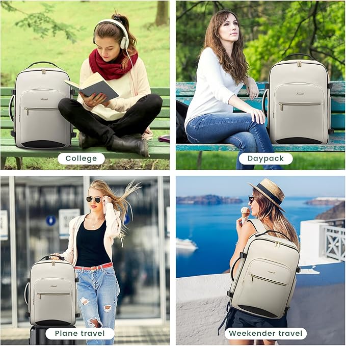 LOVEVOOK 40L Large Travel Backpack for Women Men, 17 Inch Carry on Backpack for Traveling on Airplane, Personal Item Travel Bag Airline Approved, Business Causal Weekender Backpack, Beige-Black