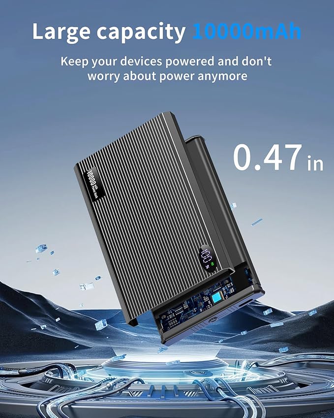 Portable Charger Power Bank, 10000mAh Wireless Charger iPhone with USB C to 20 W PD Fast Charging Cable, Mag-Safe Battery Pack Magnetic Charger for iPhone 17/16/15/14/13/12 Pro/Pro Max/Plus iPad