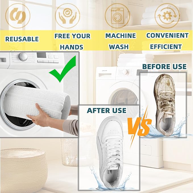 Shoe Washing Machine Bag Laundry Shoe Bag for Washer and Dryer Reusable 2pc Shoe Cleaning Bags for Sneakers 360° Deep Cleaning Machine for All Shoes Types With Self-locking Zipper