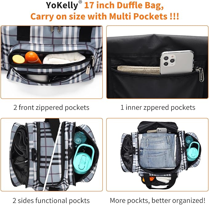 17 inch Small Duffle Bag - Carry On Weekender Bag for Travel Gym Sport - Gray/White