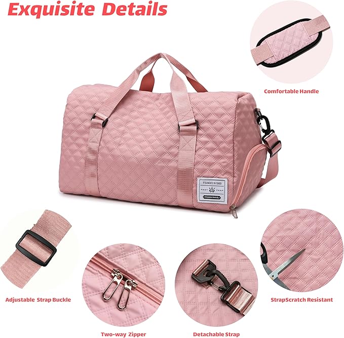 Large Foldable Gym Bag with Shoes Compartment&Wet Pocket,Hospital Bag for Women Labor Delivery,Carry On Overnight,Duffle Bags for Travel,Dance,Cheer,Yoga (Pink)