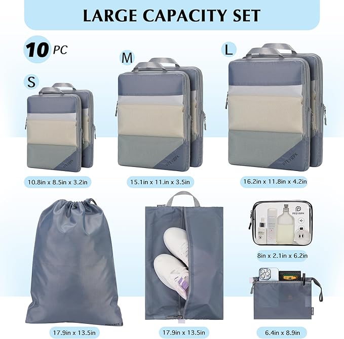 Lightweight Compression Packing Cubes for Suitcases, Compressible Expandable Travel Packing Organizer with Clear Toiletries and Backpack Bag, Travel Essentials for Carry on Luggage 7 Set
