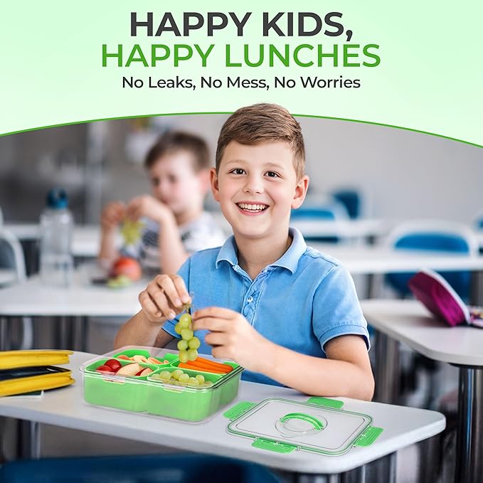 Snackle Box Container with Lid- Travel Charcuterie Box with Handle - Organizer for Candy, Fruit, Nuts, Veggies, Snacks, Beach Essentials, Portable Lunch Box (Green, Small)