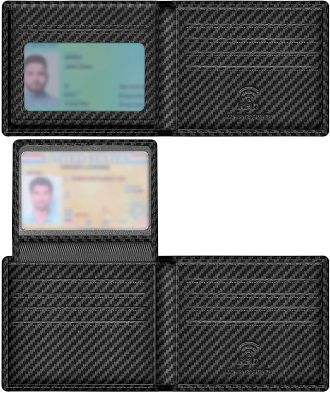 Travelambo Genuine Leather Wallet for Men with Gift Box - Handmade Bifold Stylish - Mens Wallets Rfid Blocking with 2 ID Windows