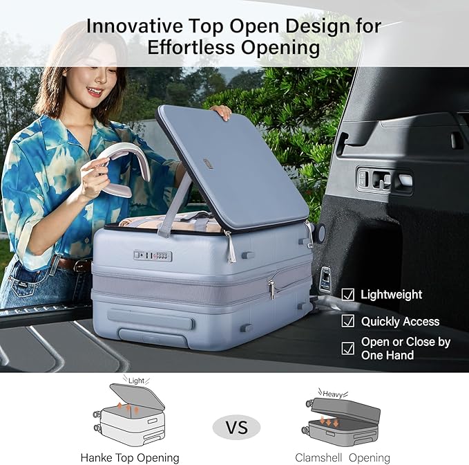 Hanke Hardside Expandable Checked Luggage, 24 Inch Top Opening Trunk Luggages with Spinner Wheels, All-PC Hard Shell Suitcase, Lightweight TSA Checked-Medium(Grey, 83L)