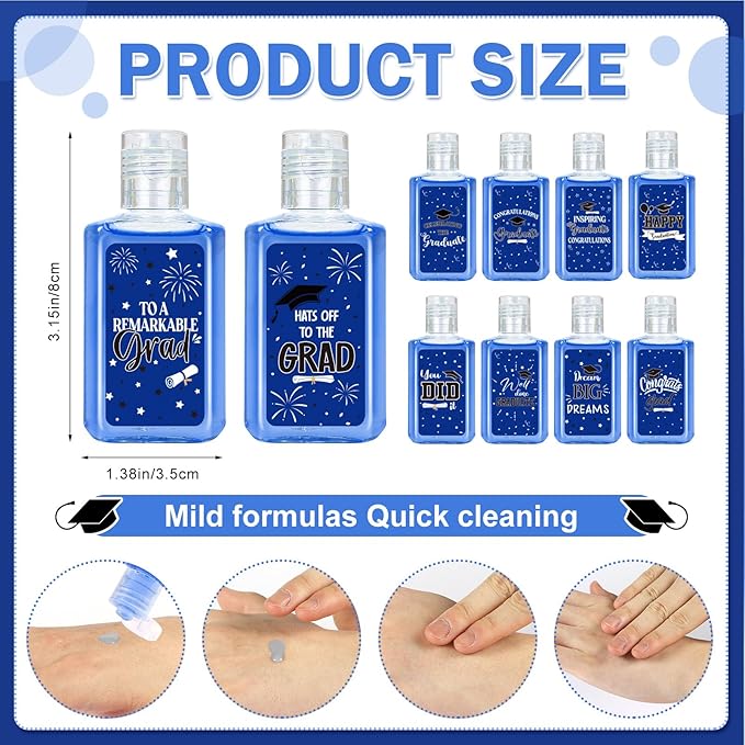 50 Pcs Mini Hand Sanitizer Bulk Bible Verse Hand Sanitizer Religious Inspirational Favors 1fl oz Travel Size Hand Soap Gift for Party Favors (Graduation, Blue)