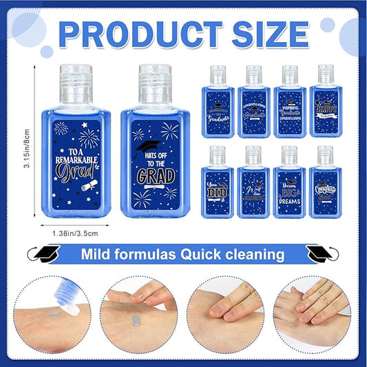 50 Pcs Mini Hand Sanitizer Bulk Bible Verse Hand Sanitizer Religious Inspirational Favors 1fl oz Travel Size Hand Soap Gift for Party Favors (Graduation, Blue)