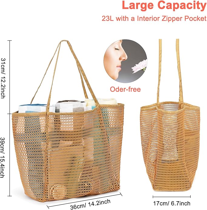 Mesh Beach Bag for Women, Casual Hobo Bags Large Beach Tote for Pool Travel Cruise Vacation Essentials