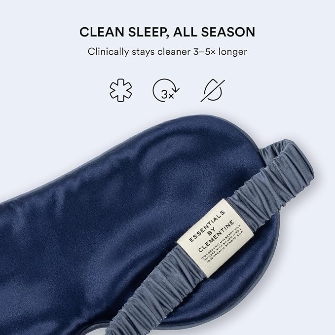 Clementine Sleepwear Essentials Organic Blue Lagoon Sleep Mask | Oversized Contoured Eye Mask with Bamboo and Silver Ion Silk for Sensitive Skin and Restful Sleep