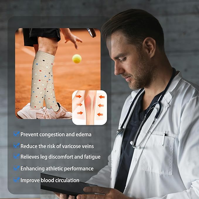 LEVSOX Thick Cotton Compression Socks for Women&Men 20-30mmHg Knee High Cute Support Sock for Nurses, Pregnancy, Travel