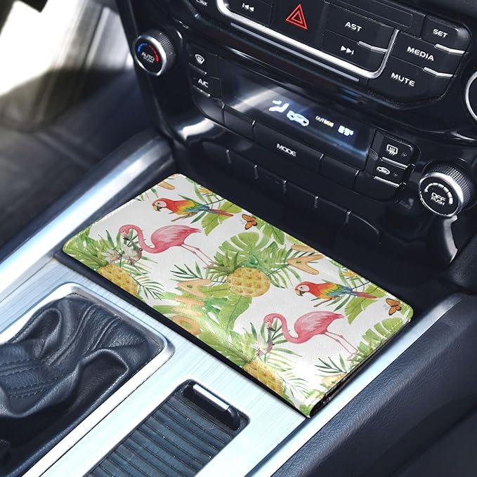 linqin Car Registration and Insurance Card Holder, Tropical Birds Flamingos Glove Box Organizer Card Document Wallet