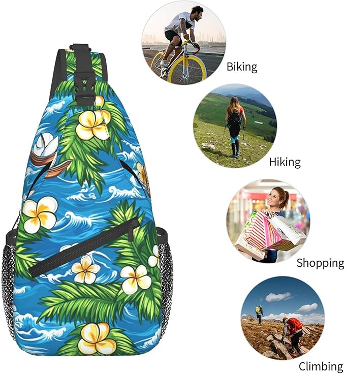 Hawaii Tropical Palm Sling Backpack Crossbody Bag Casual Chest Bags Travel Hiking Daypack Shoulder Bag for Women Men
