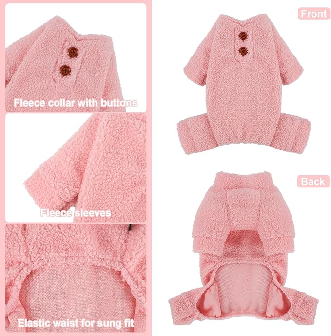 Dog Sweaters for Small Dogs Winter Dog Pajamas Sized Dogs Boy Girl Fleece Pet Clothes Puppy Outfit 4 Legs Jumpsuits for Chihuahua Yorkie Cat Apparel (Pink, XX-Small)