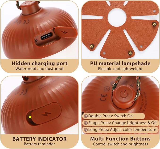 Acorn-Shaped LED Camping Lantern, Rechargeable LED Tent Lights, 1800K-5000K steppless dimming, Portable Night Light for Kids, Camping, Hiking, Backpacking, Bag Charms, DIY Art Toy