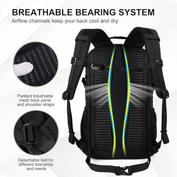 MOUNTAINTOP Hiking Backpack,25 Camping Backpack, Men Women Hiking Daypack Lightweight Travel Backpack for Climbing(Black)