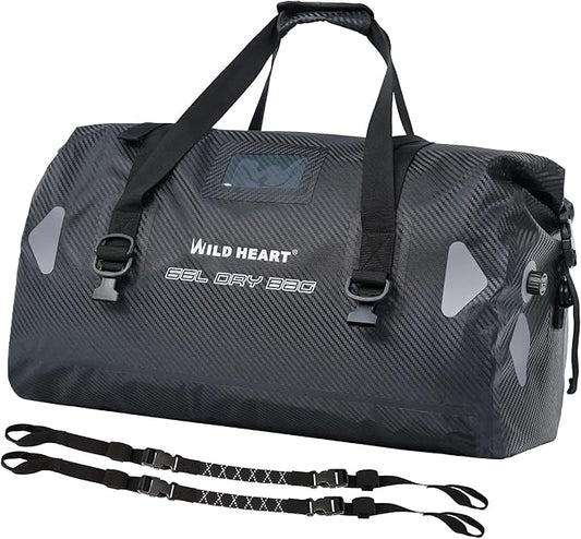 WILD HEART Waterproof Motorcycle Duffel Bag PVC500D Double-bottom With Rope Straps and Inner Pocket 40L 66L 100L for Kayaking, Camping, Boating,Motorcycle