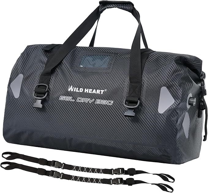 WILD HEART Waterproof Motorcycle Duffel Bag PVC500D Double-bottom With Rope Straps and Inner Pocket 40L 66L 100L for Kayaking, Camping, Boating,Motorcycle