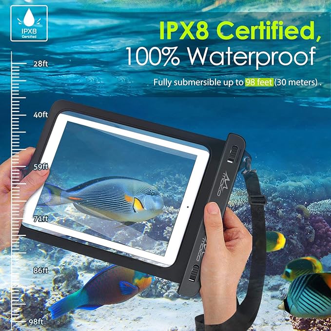 MoKo Waterproof Tablet Case, Tablet Pouch Dry Bag Compatible with iPad 10th, iPad Pro 11 2022, iPad 9/9.7/10.2, iPad Mini 6/5/4/3, iPad Air 5/4, Air 3, Galaxy Tab S6/S7, Tab A 9.7, Up to 12", Black