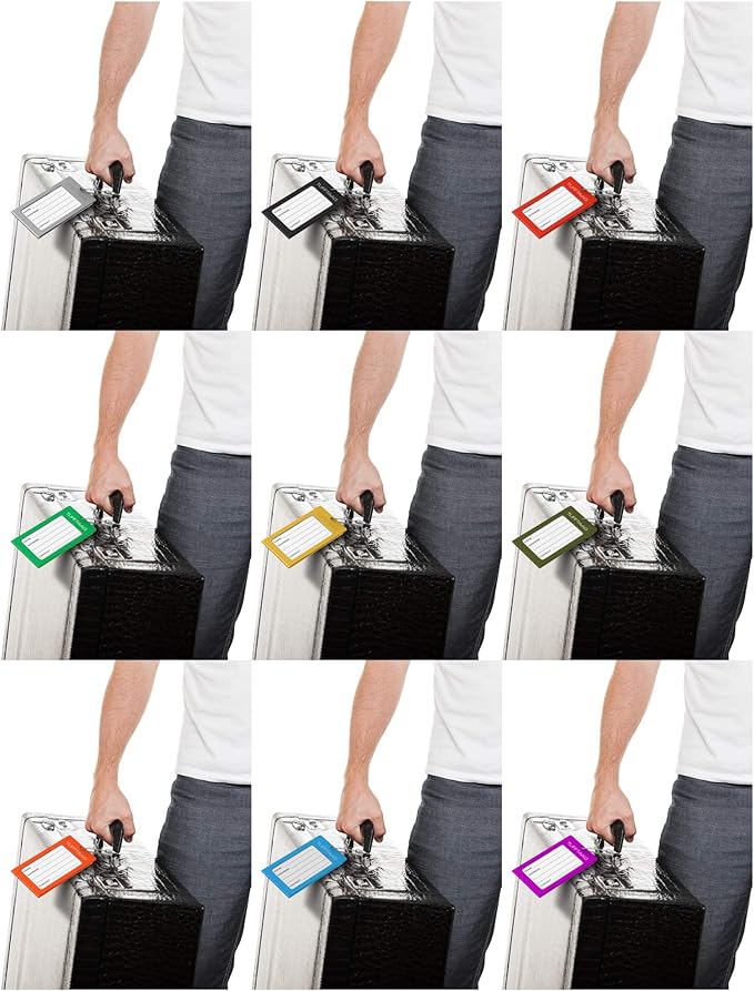 Luggage Tags Business Card Holder - 6 Pack Metal Tags, Red, Rectangular, Aluminum Alloy, 2.35" x 4.15" x 0.15", Perfect for Suitcases, Backpacks, and Carry-Ons