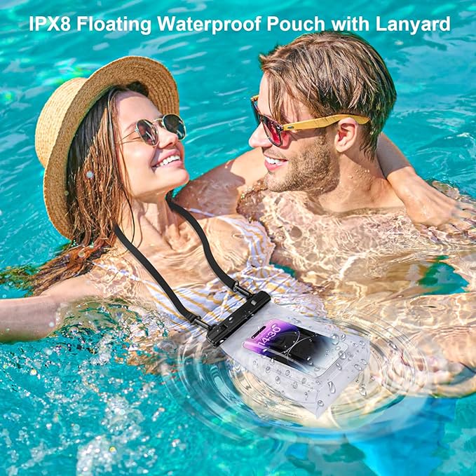 Large Waterproof Phone Pouch Floating, Universal Waterproof Phone Case for iPhone 14 Plus 13 Pro Max 12 11 Samsung S23 S22 up to 7.2'', IPX8 Water Proof Cell Phone Dry Bag for Beach Swimming