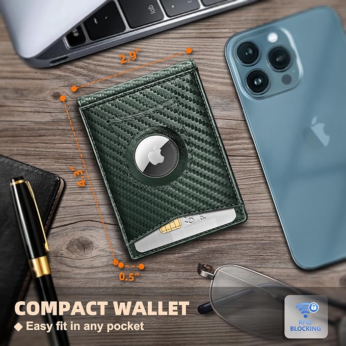 KS Mens Wallet Gift Airtag or Standard Use,Slim Front Pocket Leather Wallet Money Clip 11 cards RFID Blocking