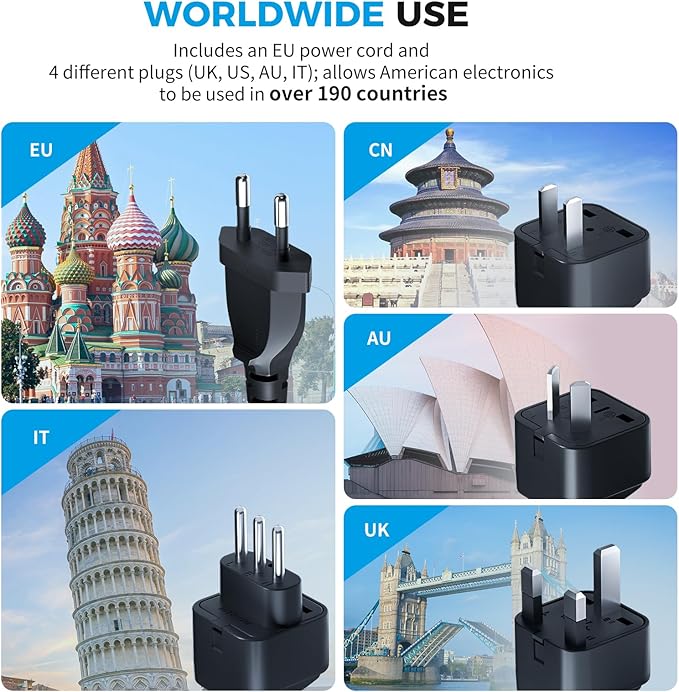 DOACE 500W Max Pure Sine Wave Voltage Converter Us to Europe, 220V to 110V Converter 50Hz to 60Hz Transformer for European Travel, Power Converter Adapter Combo for CPAP Hair Straightener Laptop Phone