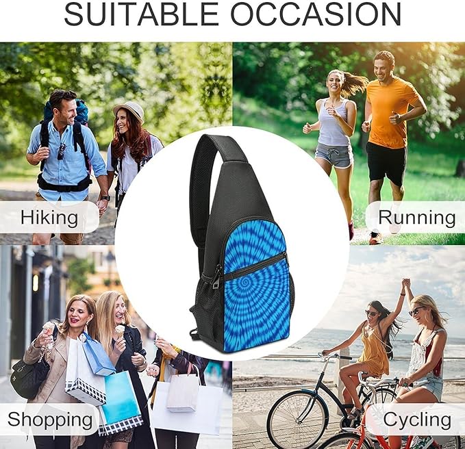 SWEET TANG Womens Fashion Gym Bags Anti Theft Crossbody Shoulder Chest Bag with Small Pocket, Multipurpose Daypack Bag for Cycling Traveling Hiking, Trippy Blue Tie Dye