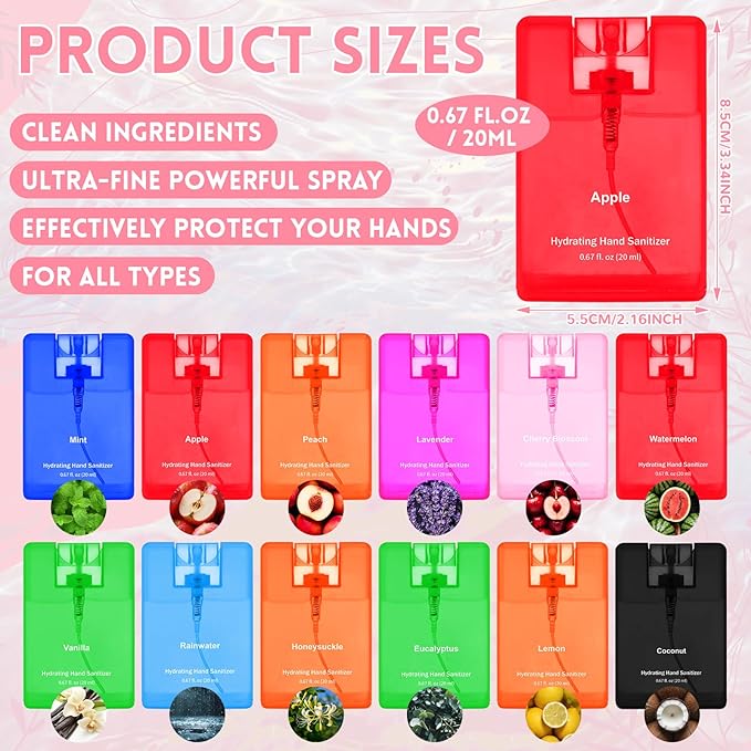 Frienda 48 Pcs Mini Hand Sanitizer Bulk 2026 New Year Gift Travel Size Power Mist Colorful Hydrating Hand Sanitizer Spray Thank You Gift Bulk for Women Men Teacher Nurse Employee Holiday Favor