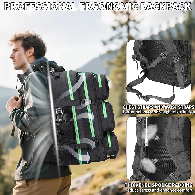 55L Tactical Backpack Heavy Duty Military Rucksack Molle Backpack 3 Day Assault Pack for Work Outdoors