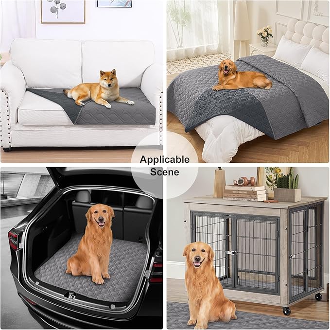 Smiry Waterproof Dog Blanket, 52x82 Inch Soft Pet Bed Cover Reversible, Washable Sofa Couch Furniture Protector for Small Medium Large Dog Puppy Cat, Geometric, Grey/Dark Grey